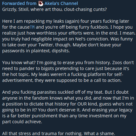 Akela's statement about the Furvengers and Clout Chasing from the 2018 zoosadist leaks